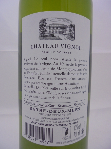 Château Vignol 2021, AC Entre-deux-mers, Weißwein, trocken, 0,75l