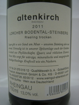 Weingut Friedrich Altenkirch Lorcher Bodental-Steinberg 2017 Riesling trocken, QbA Rheingau, weiß, 0,75l