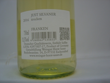 Horst Sauer Just Silvaner 2021 QbA Franken, Weißwein trocken 0,75l
