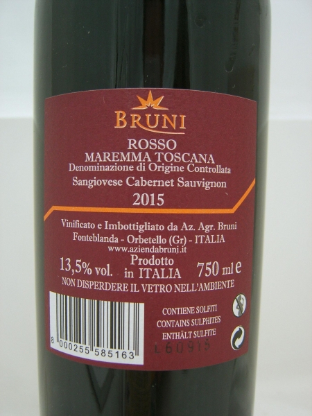 Bruni Moresco 2015 Cabernet Sauvignon Sangiovese Rosso Maremma Toscana DOC, Rotwein, trocken, 0,75l