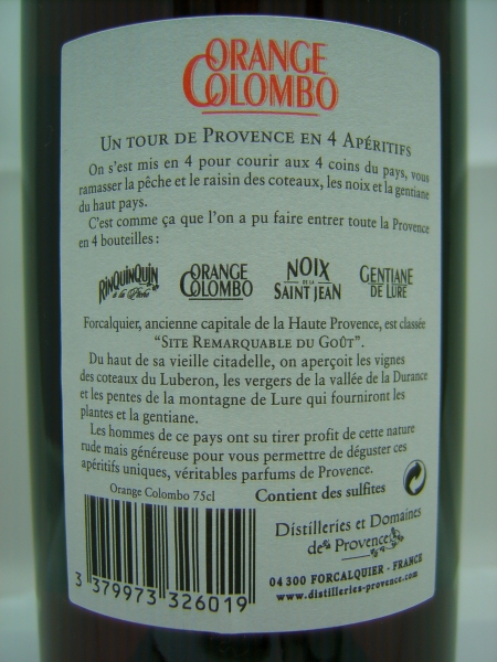 Distilleries et Domaines de Provence, Orange Colombo, 0,75l, Alkohol 15,00%-Vol.