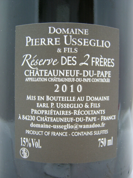Pierre Usseglio & Fils Reserve des 2 Freres 2010 AC Chateauneuf du Pape, 97 WS 96+ PP, Rotwein 0,75l