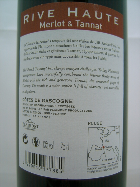 Producteurs Plaimont Rive Haute 2018 Merlot & Tannat, Indication Géographique Protégée Côtes de Gascogne, Rotwein, trocken, 0,75l