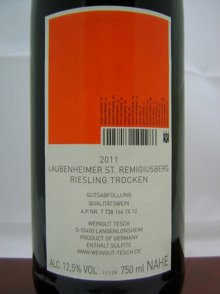 Weingut Tesch St. Remigiusberg Riesling 2021, QbA Nahe, Weißwein, trocken 0,75l